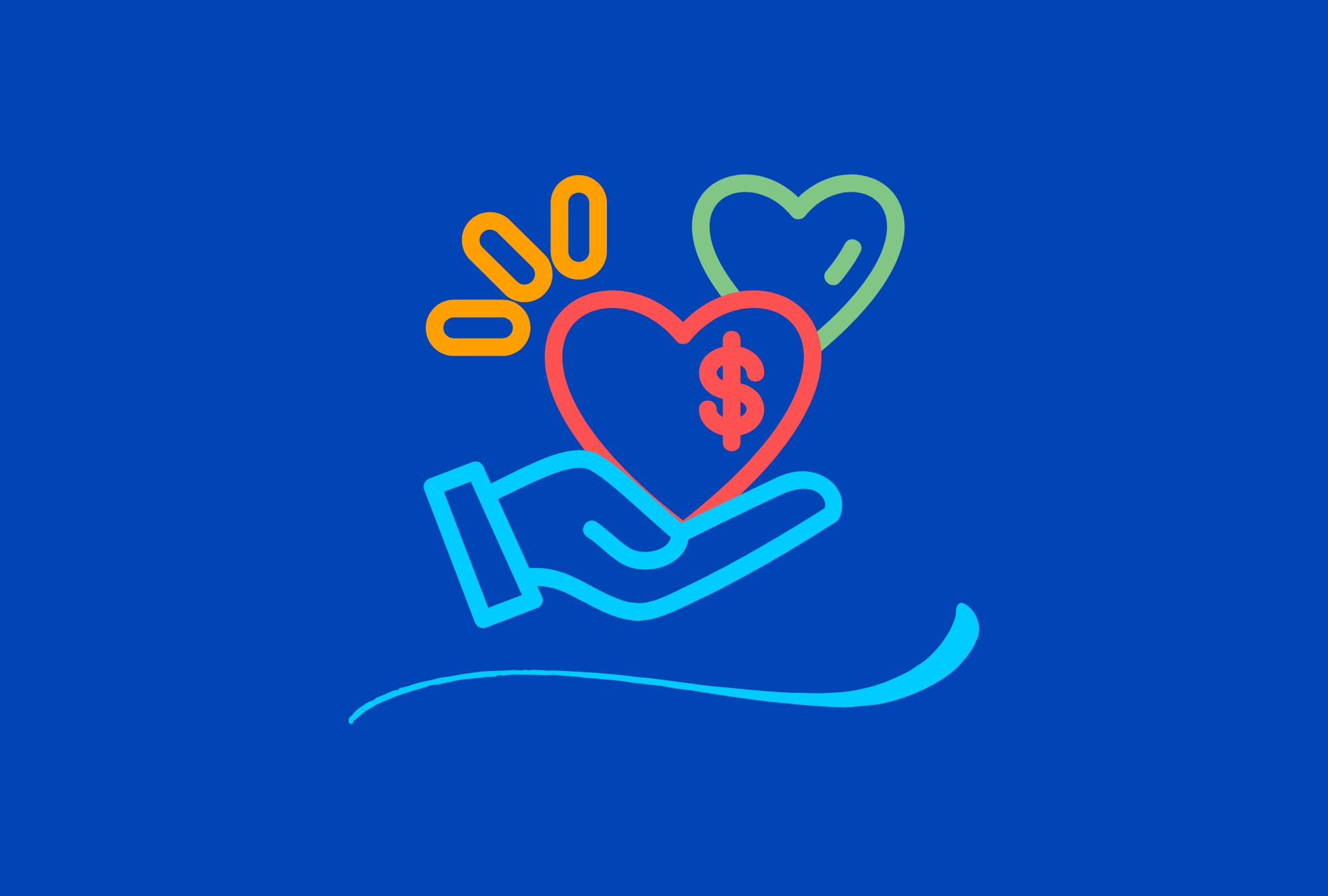 Colorful graphic image of hearts in a hand