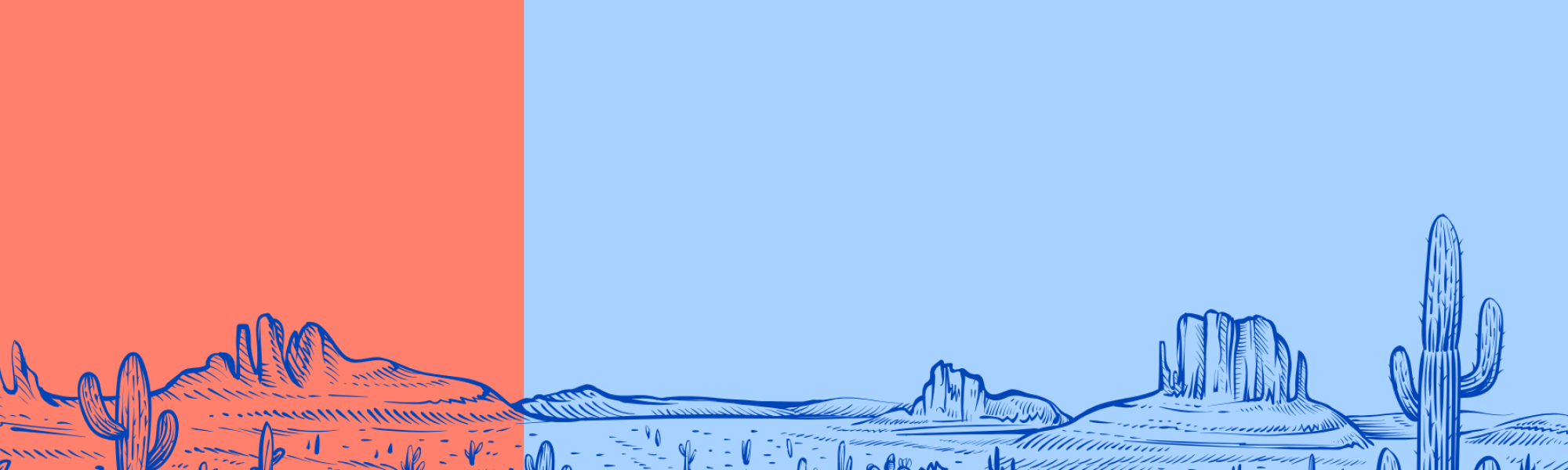 desert outline on coral and light blue