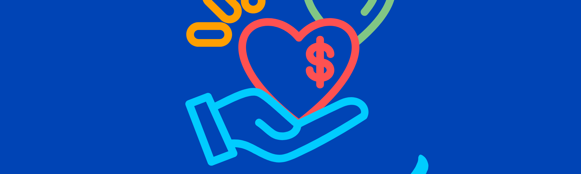 Colorful graphic image of hearts in a hand