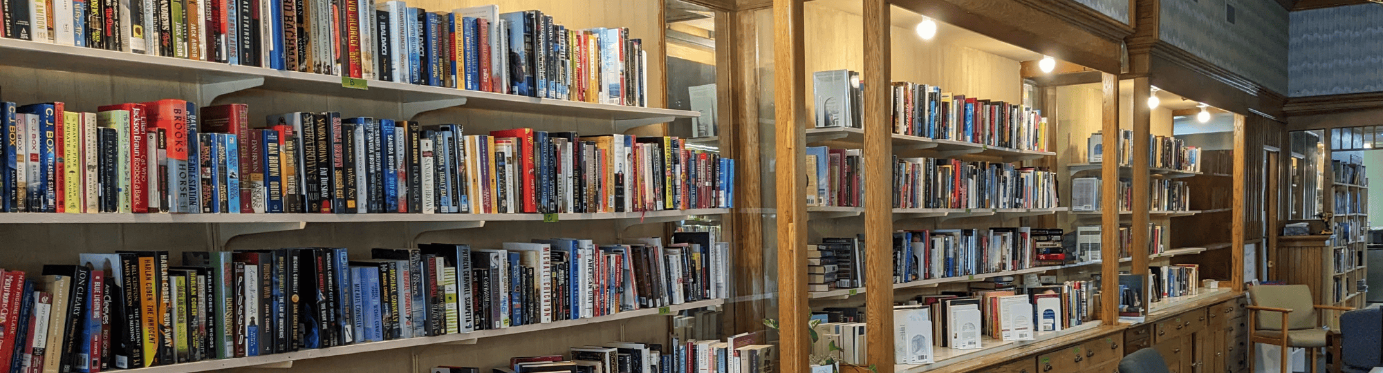 close up image of Books on Central bookstore bookshelf